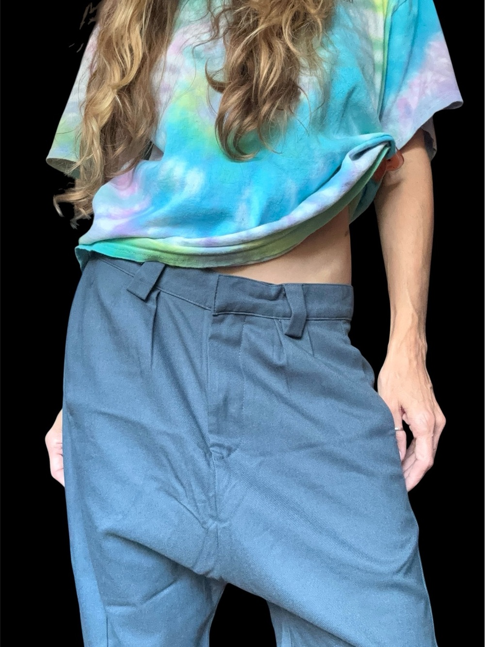 Free People Slate Blue Low Rise Harem Drop Waist Trousers